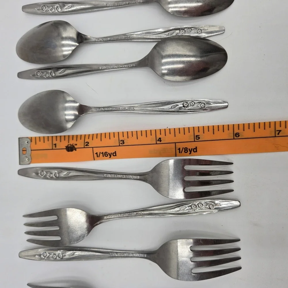 Vtg Stainless Steel Flatware Set Radiant Rose Floral Design‎ 16 Pieces